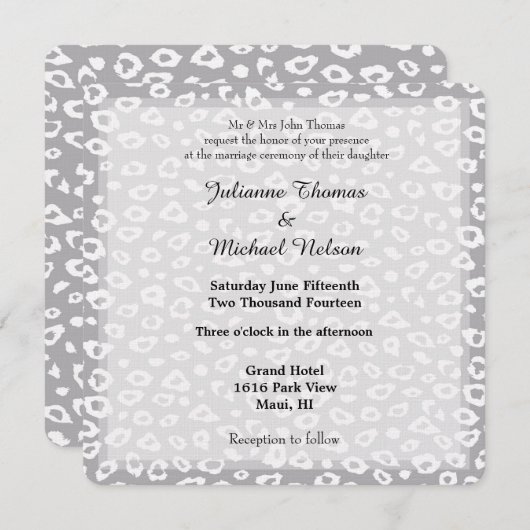 Grijs en Wit Luipaard Print Bruiloft Kaart (Voorkant / Achterkant)