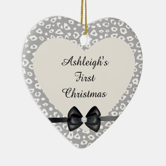 Grijs en wit Luipaard Print met boog Keramisch Ornament (Rechts)