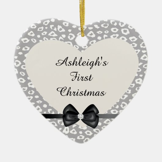 Grijs en wit Luipaard Print met boog Keramisch Ornament (Voorkant)