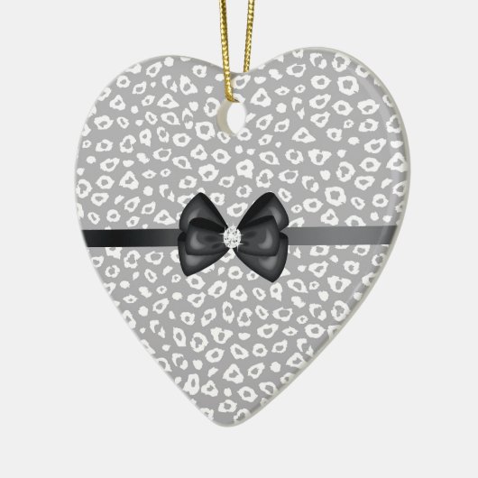 Grijs en wit Luipaard Print met boog Keramisch Ornament (Links)