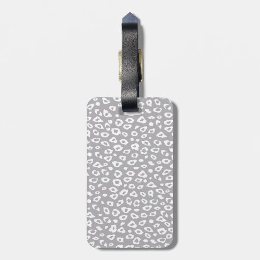 Grijs en Wit Luipaard Print Monogram Bagagelabel (Achterkant verticaal)