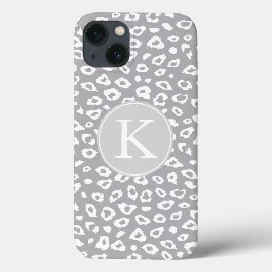 Grijs en Wit Luipaard Print Monogram Case-Mate iPhone Case (Achterkant)
