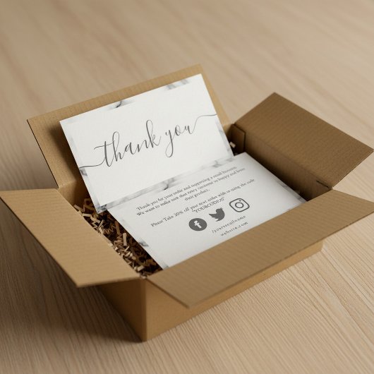 Grijs en wit marmer effect, klantendank u informatiekaartje