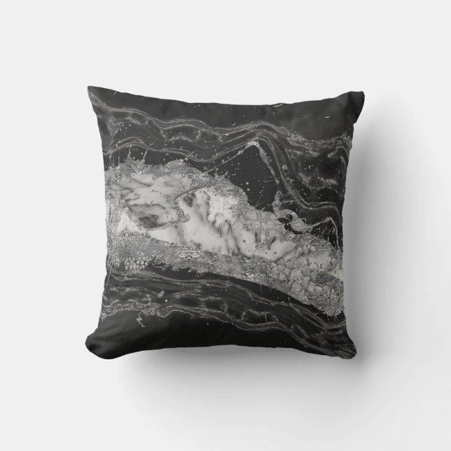 Grijs en wit marmer en zilver abstract kussen (Voorkant)