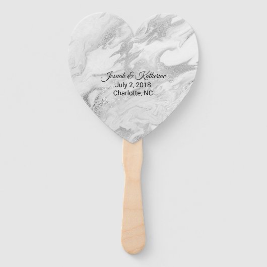 Grijs en Wit Marmered Huwelijksprogramma Fan Handwaaier (Achterkant)