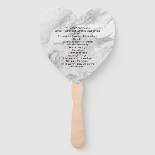 Grijs en Wit Marmered Huwelijksprogramma Fan Handwaaier (Voorkant)