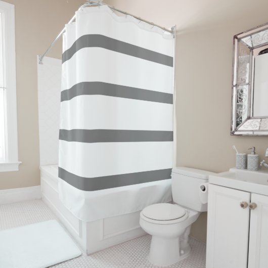 Grijs en Wit Minimal Stripes Home Kantoor Douchegordijn (In situ)