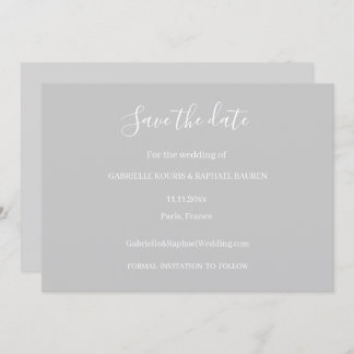 Grijs en wit minimalistisch Save The Date-huwelijk Kaart