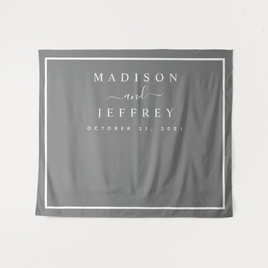 Grijs en wit minimalistisch trouwdecor wandkleed (Voorkant (horizontaal))