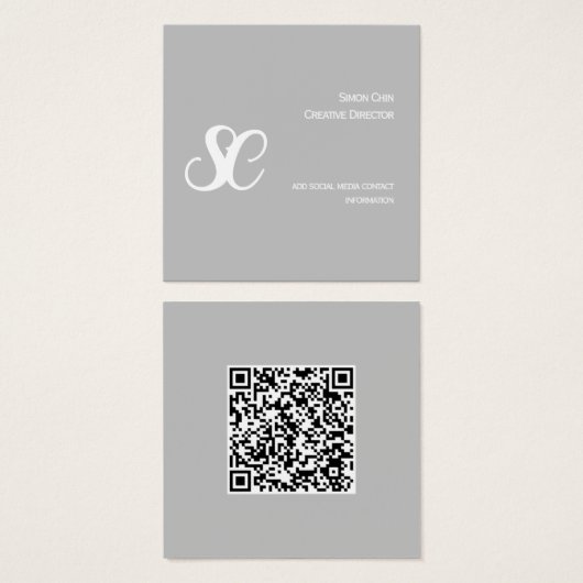 Grijs en Wit Minimalistische Business Profile Card Vierkante Visitekaartjes (Voorkant /achterkant)
