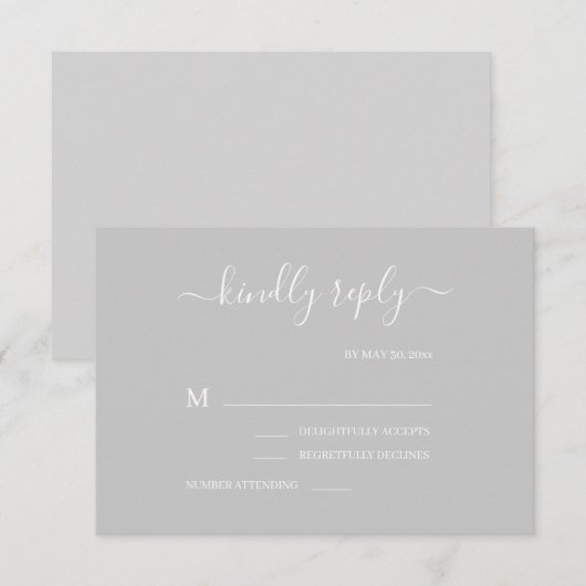 Grijs en wit minimalistische elegante trouw-RSVP Kaart (Voorkant / Achterkant)