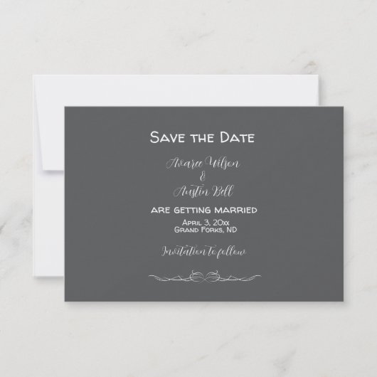 Grijs en Wit Minimalistische Trouw Save The Date (Voorkant)