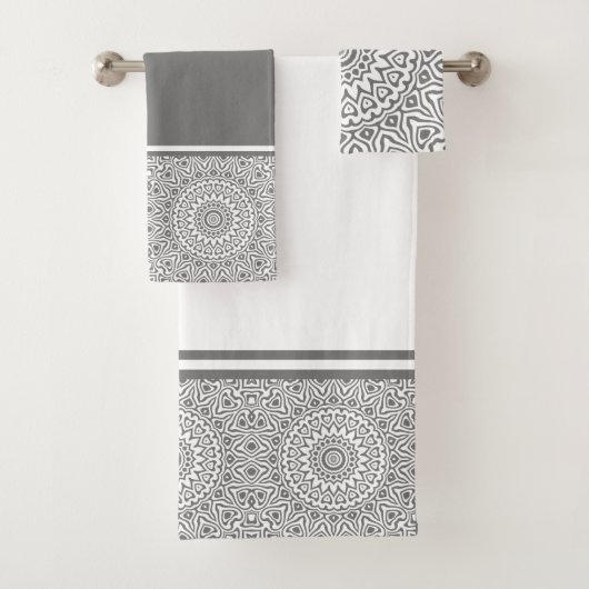 Grijs en wit modern mandala bad handdoek (Insitu)