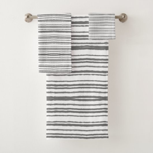 Grijs en wit modern minimalistisch gestreept handd bad handdoek (Insitu)