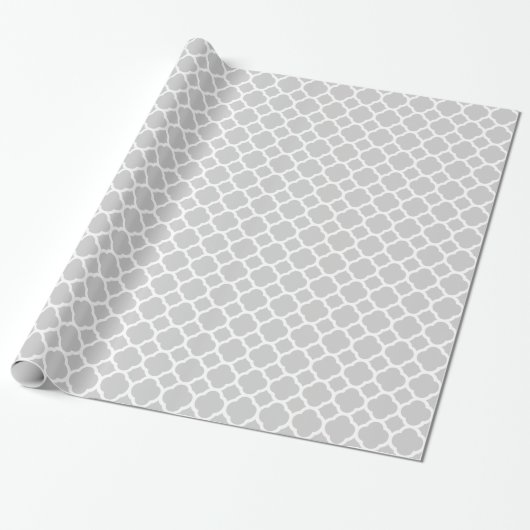 Grijs en wit Modern Quatrefoil Cadeaupapier (Uitgerold)