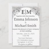 Grijs en wit Moderne Elegantie Floral Line Art Kaart (Voorkant)