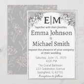 Grijs en wit Moderne Elegantie Floral Line Art Kaart (Voorkant / Achterkant)