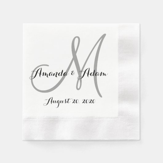 Grijs en wit Monogram Bruidspapier Servet (Voorkant)