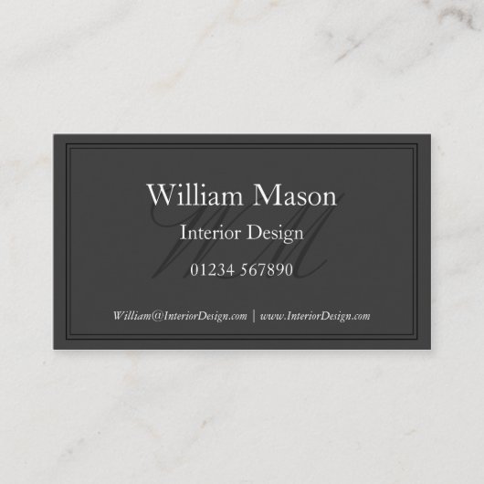 Grijs en wit monogram omgeven Visitekaartje (Voorkant)