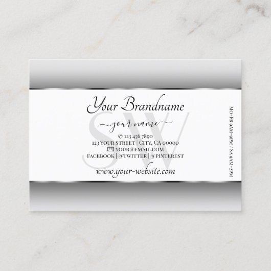 Grijs en Wit Ombre Initialen Zilver Ovaal Lijst Visitekaartje (Achterkant)