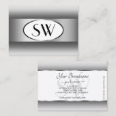 Grijs en Wit Ombre Initialen Zilver Ovaal Lijst Visitekaartje (Voorkant / Achterkant)