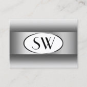 Grijs en Wit Ombre Initialen Zilver Ovaal Lijst Visitekaartje (Voorkant)