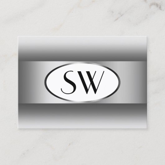 Grijs en Wit Ombre Initialen Zilver Ovaal Lijst Visitekaartje (Voorkant)