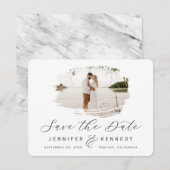 Grijs en Wit Romantisch geborsteld Lijst met Foto Save The Date (Voorkant / Achterkant)