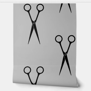 Grijs en Wit Schaar Haar Stylist Patroon Behang