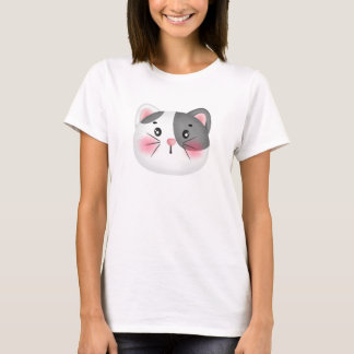 Grijs en wit Schattige Cat Face T-shirt