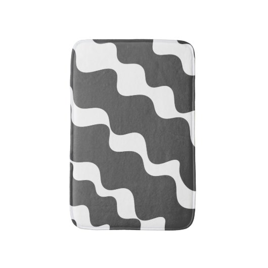 Grijs en wit schuin aflopende golven patroon badmat (Voorkant Verticaal)