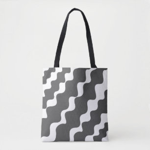 Grijs en wit schuin aflopende golven patroon tote bag