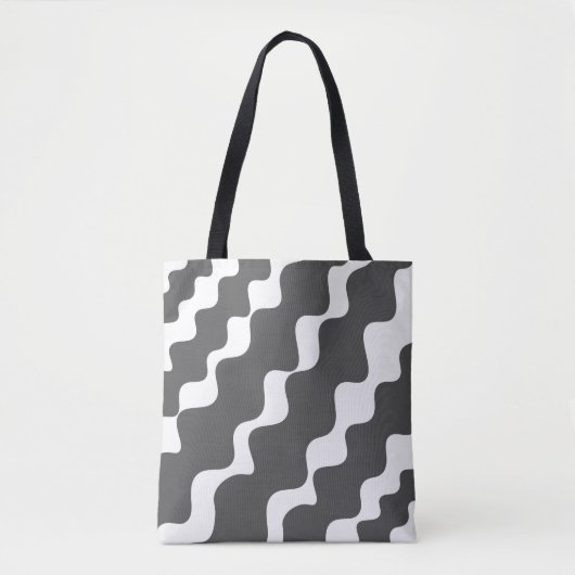 Grijs en wit schuin aflopende golven patroon tote bag (Voorkant)
