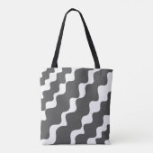 Grijs en wit schuin aflopende golven patroon tote bag (Achterkant)