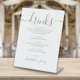 Grijs en Wit Signature Script Drankkaart Reclamebord Met Voetstuk