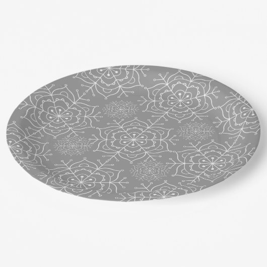 Grijs en wit sneeuwvlokken Kerst Papier bord (Gekanteld)