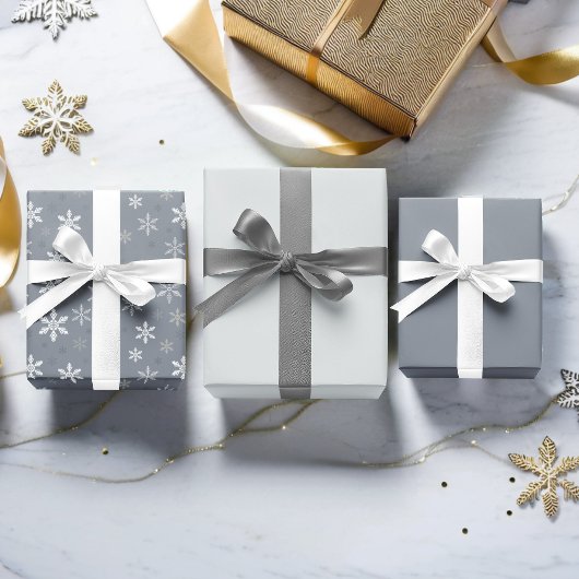  grijs en wit sneeuwvlokken patroon inpakpapier vel