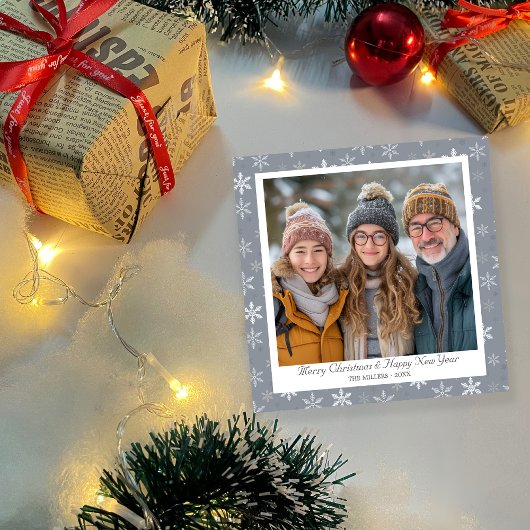 Grijs en Wit Sneeuwvlokken Vakantie Kaart