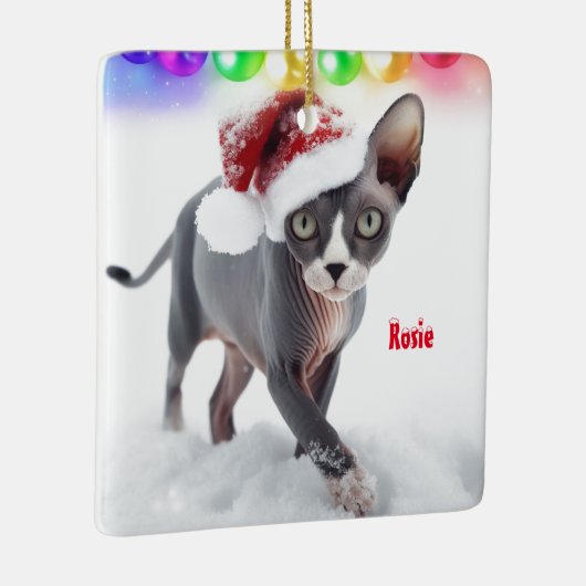 Grijs en Wit Sphynx Kat Kerstmis Keramisch Ornament (Rechts)