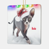 Grijs en Wit Sphynx Kat Kerstmis Keramisch Ornament (Links)