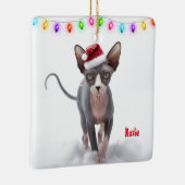 Grijs en Wit Sphynx Kat Kerstmis Keramisch Ornament (Rechts)