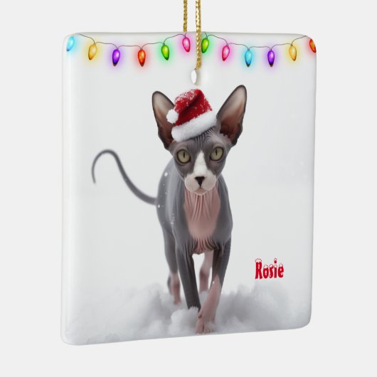 Grijs en Wit Sphynx Kat Kerstmis Keramisch Ornament (Rechts)