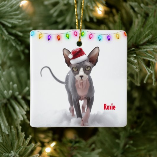 Grijs en Wit Sphynx Kat Kerstmis Keramisch Ornament (Boom)
