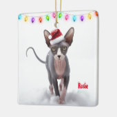 Grijs en Wit Sphynx Kat Kerstmis Keramisch Ornament (Links)