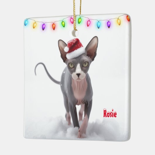 Grijs en Wit Sphynx Kat Kerstmis Keramisch Ornament (Links)