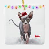 Grijs en Wit Sphynx Kat Kerstmis Keramisch Ornament (Voorkant)