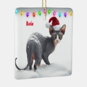 Grijs en Wit Sphynx Kat Kerstmis Keramisch Ornament (Rechts)