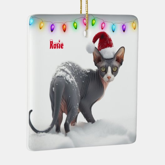Grijs en Wit Sphynx Kat Kerstmis Keramisch Ornament (Rechts)