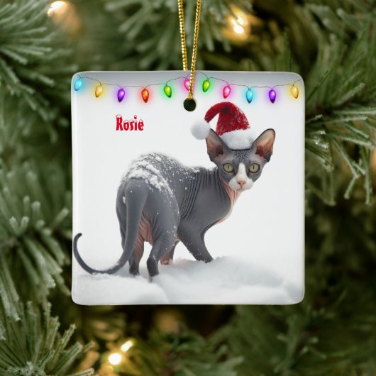 Grijs en Wit Sphynx Kat Kerstmis Keramisch Ornament (Boom)