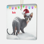 Grijs en Wit Sphynx Kat Kerstmis Keramisch Ornament (Links)
